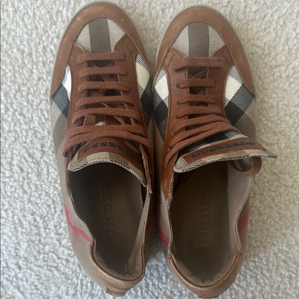 Burberry Plaid Sneakers with Brown Accents